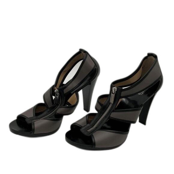 Michael Michael Kors Berkley Black Gray Patent Leather Strappy Heels Size 10 M - Picture 1 of 6